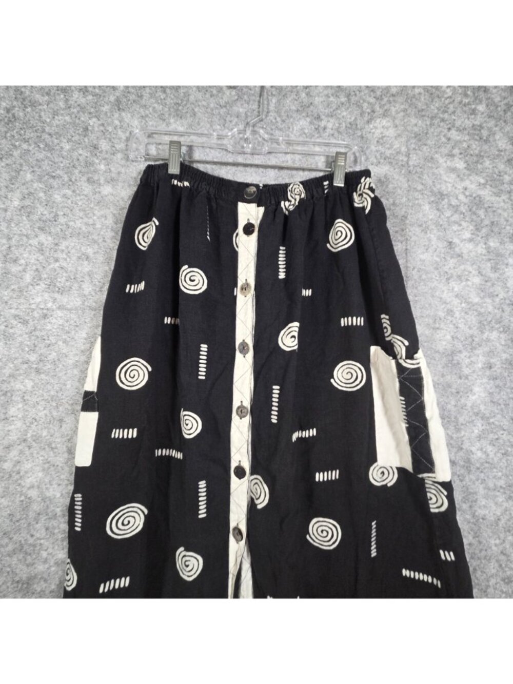 Simple People Midi Skirt Black Polka Dot Stripe Button Front Lagenlook Size L - Picture 2 of 11
